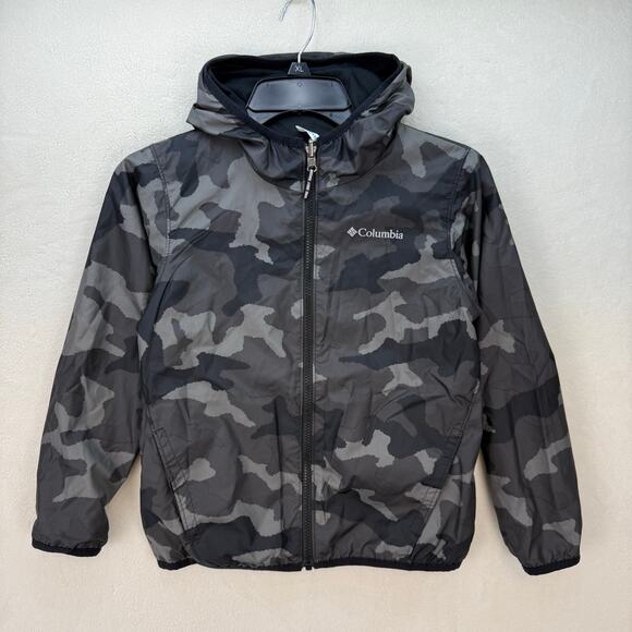 COLUMBIA Kids Small Reversible Hooded Black/Camo Jacket - Picture 1 of 8